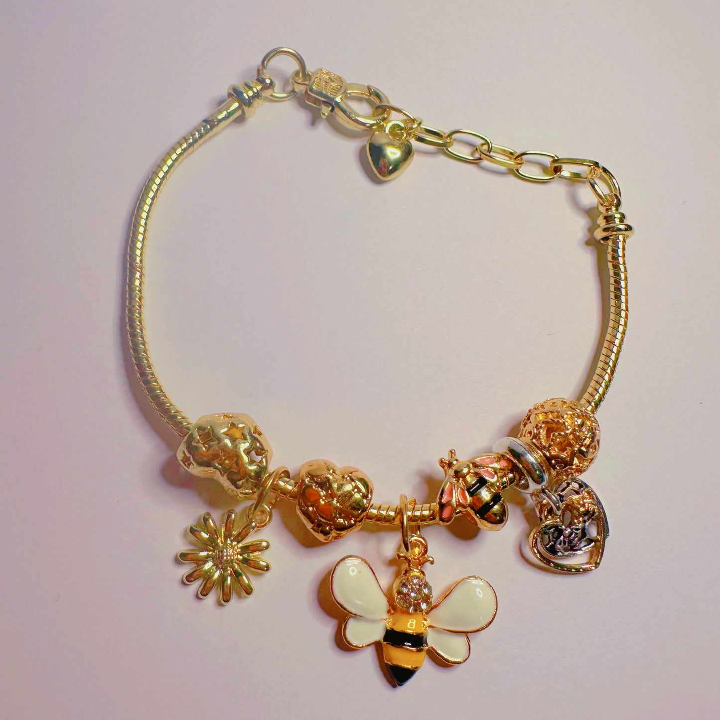 Bee Healed Charm Bracelet w/ Heart (Healing) Finish